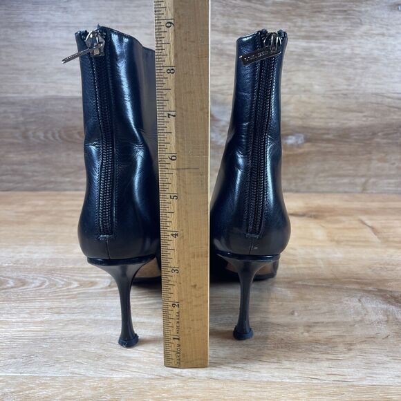 Jimmy Choo Black Pointy Toe Leather Bootie Boots Size 37.5 US 7.5 W Box - Picture 5 of 13